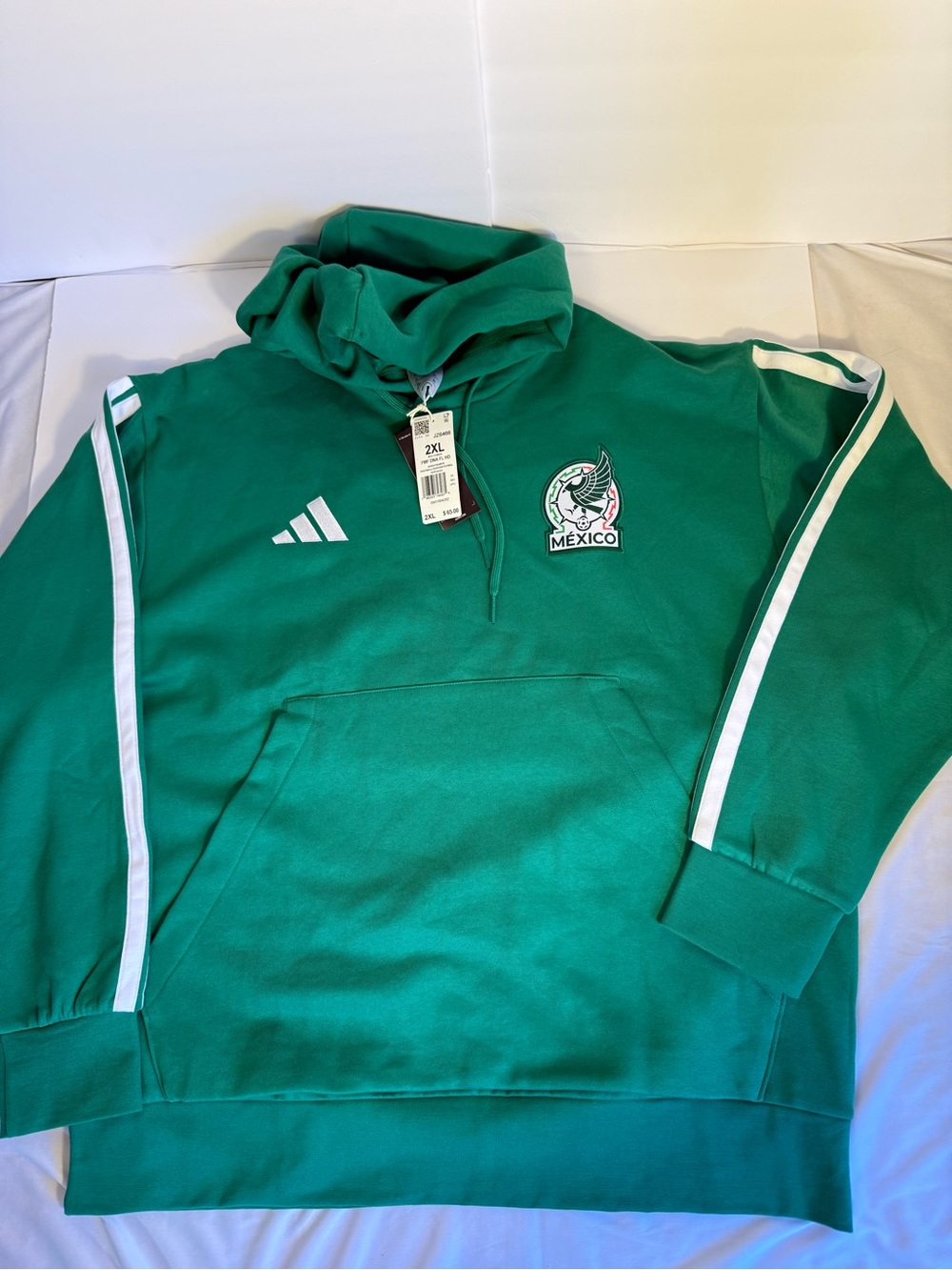 adidas Men's Mexico Green Crewneck Hoodie with White Stripe